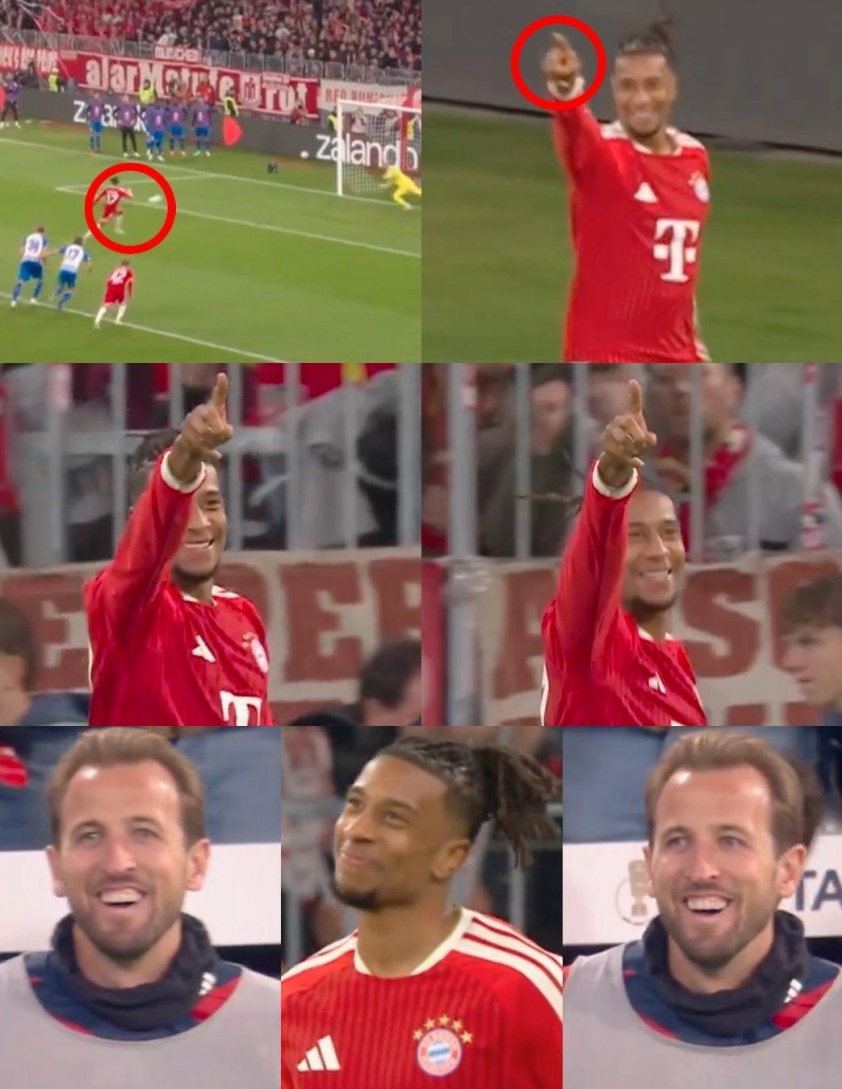 Olise tri ân Harry Kane sau khi ghi bàn.